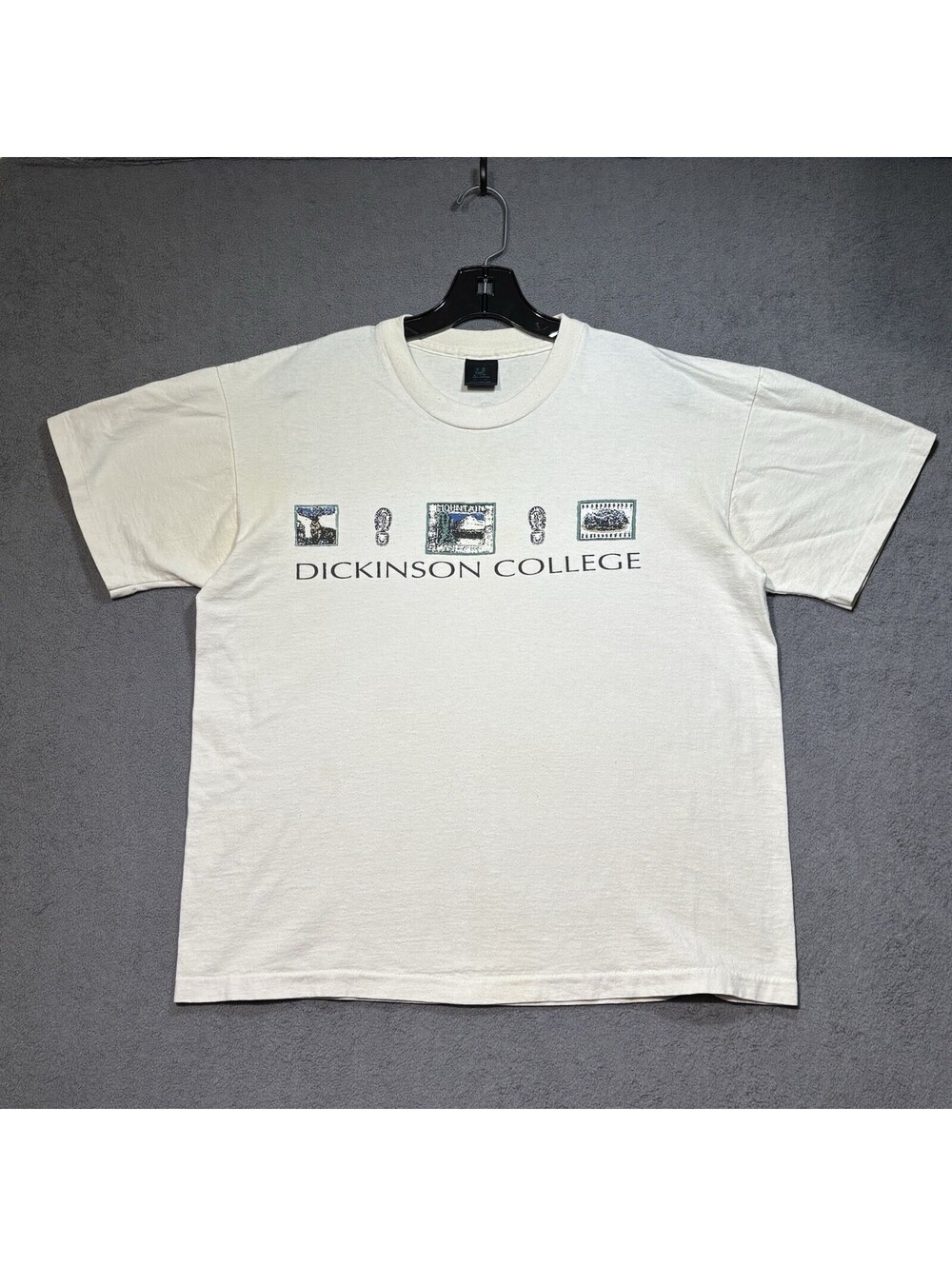 Vintage 90s Dickinson College Graphic T-Shirt L White Single Stitch U-TRAU USA